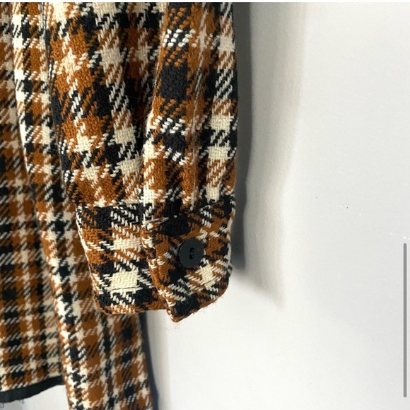 Vintage 60s Brown Black Cream Plaid Mini Dress Long Sleeve Belted Go-Go Mod S - Picture 5 of 8